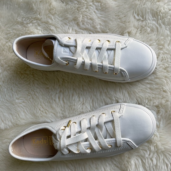 Triple Kick Luxe White Leather Platform Keds Sneakers - Picture 3 of 6
